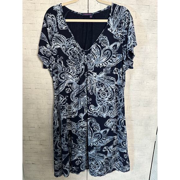 Fresh produce women's dress blue smacked pleaded front print bohemian plus size - Picture 1 of 9